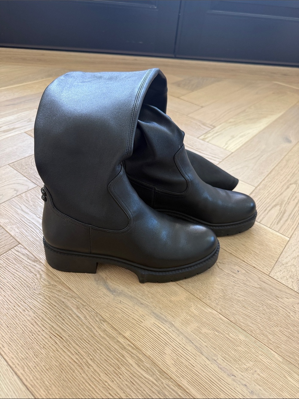 Coach Black Leather Over-the-Knee Lug-Sole Boots - Picture 4 of 7